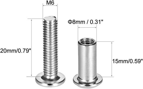 عمود لولبي مناسب لقطر الثقب 5/16 بوصة (8 مم)، ذكر M6x12mm حزام مشبك ربط البراغي الجلدية قفل الكربون الصلب الفضي 10 مجموعات in Saudi Arabia