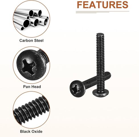 1/4-20x1-3/4" براغي آلة رأس المقلاة، 50 قطعة 1/4-20 محرك فيليبس، خيط كامل UNC، لمسة نهائية من أكسيد الفولاذ الأسود، مجموعة مسامير براغي in Saudi Arabia