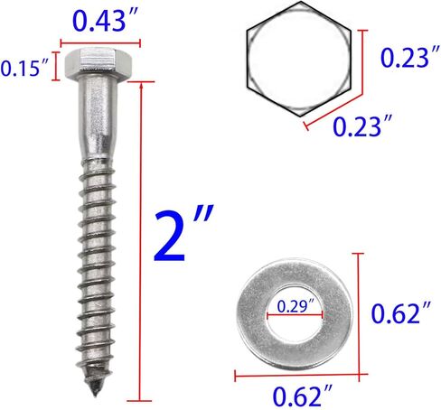 25 قطعة من مسامير التأخر المصنوعة من الفولاذ المقاوم للصدأ مقاس 1/4 بوصة × 2 بوصة، تتضمن غسالات in Kuwait