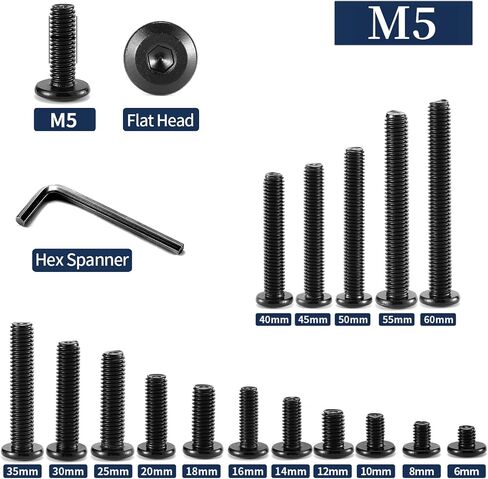 M6 × 35 مم 20 قطعة براغي ذات غطاء سداسي برأس مسطح، 304 من الفولاذ المقاوم للصدأ 18-8، خيط كامل، أكسيد أسود من SG TZH (مع مفتاح ربط سداسي) in Kuwait