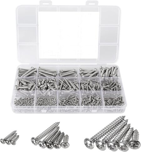 625pcs M2 M3 M4 فيليبس عموم رئيس مسامير الخشب الذاتي التنصت، 14 أحجام الصليب راحة جولة رئيس الذاتي Tapper مسامير مجموعة متنوعة للخشب والبلاستيك والمعادن الناعمة، أسود الكربون الصلب، نقطة حادة in Kuwait