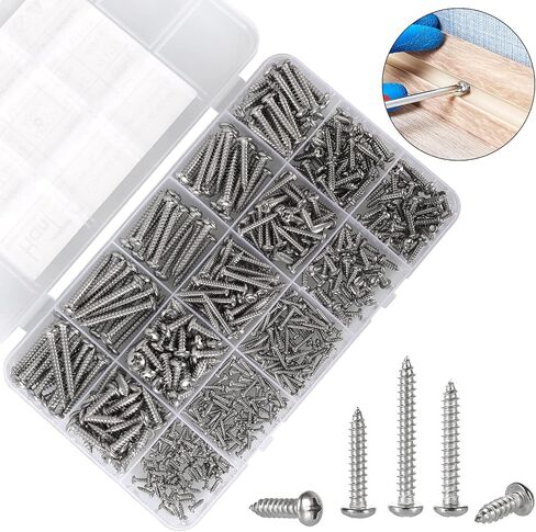 625pcs M2 M3 M4 فيليبس عموم رئيس مسامير الخشب الذاتي التنصت، 14 أحجام الصليب راحة جولة رئيس الذاتي Tapper مسامير مجموعة متنوعة للخشب والبلاستيك والمعادن الناعمة، أسود الكربون الصلب، نقطة حادة in Kuwait