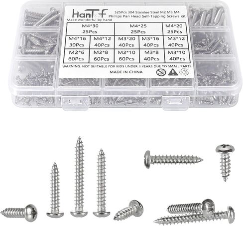 625pcs M2 M3 M4 فيليبس عموم رئيس مسامير الخشب الذاتي التنصت، 14 أحجام الصليب راحة جولة رئيس الذاتي Tapper مسامير مجموعة متنوعة للخشب والبلاستيك والمعادن الناعمة، أسود الكربون الصلب، نقطة حادة in Kuwait
