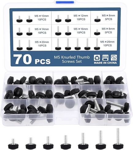 70PCS M6 Thumbscrew Set Carbon Threaded Knurled Knob Mounting Screw Grip Knobs Handle Bolts Round Clamping Screws Hose Clips for Kinds of Stand and Machine in Saudi Arabia