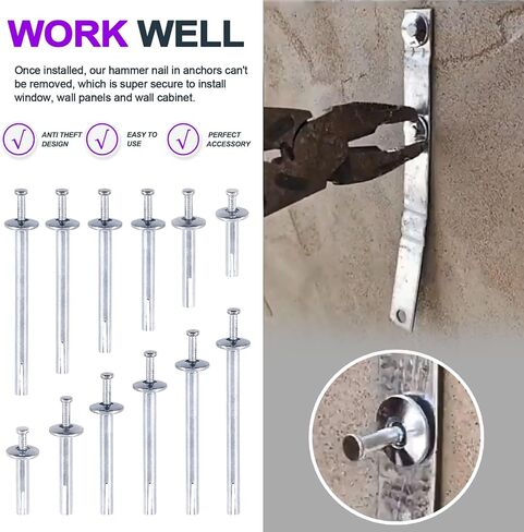 Swpeet 86Pcs 6 Sizes Alloy Steel Concrete Anchors Assortment, Hammer Drive Nail Set, 1/4" Diameter, Approx 1-3/16" 1-9/16" 2" 2-3/8" 2-3/4" 3-2/13" Length, with Drill Bit Approx 1/4" for Concrete in Saudi Arabia