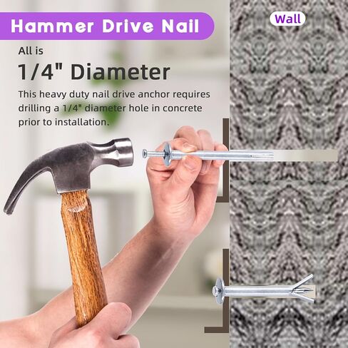 Swpeet 86Pcs 6 Sizes Alloy Steel Concrete Anchors Assortment, Hammer Drive Nail Set, 1/4" Diameter, Approx 1-3/16" 1-9/16" 2" 2-3/8" 2-3/4" 3-2/13" Length, with Drill Bit Approx 1/4" for Concrete in Saudi Arabia