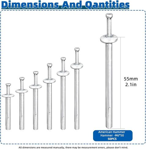 Glarks 30 قطعة مسمار محرك المطرقة، 1/4 بوصة × 2-3/4 بوصة محرك مرساة توسيع مسمار الفطر مطرقة فولاذية في المرساة، مرساة خرسانية مع مثقاب خرساني للجدران الخرسانية والطوب in Saudi Arabia