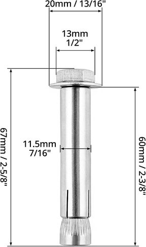 QWORK 304 مسامير توسيع سداسية خارجية من الفولاذ المقاوم للصدأ M8x60mm، 20 قطعة مسمار معدني مضاد للتآكل لمثبتات الخرسانة والبناء in Saudi Arabia