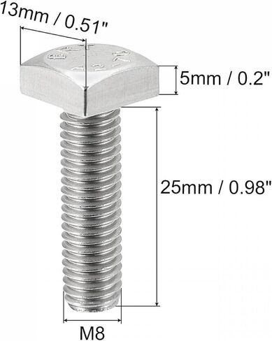 uxcell Square Head Bolt, 5pcs M8x16mm Fully Thread 304 Stainless Steel Grade C Square Machine Screws in Saudi Arabia