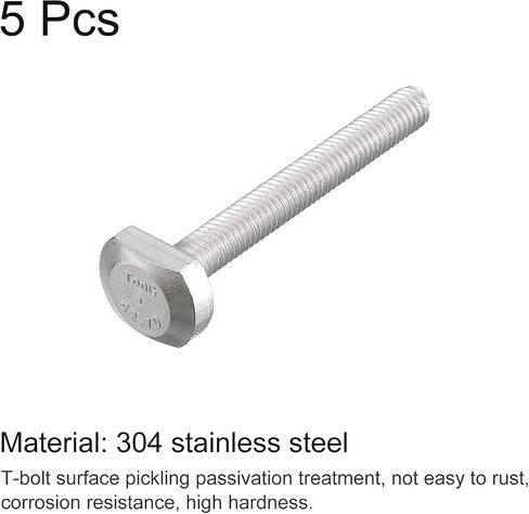 uxcell T-Slot Bolts, 5pcs M6x50mm T Slot Drop-in Stud Sliding Bolts 304 Stainless Steel T Shape Screws for T Track in Kuwait