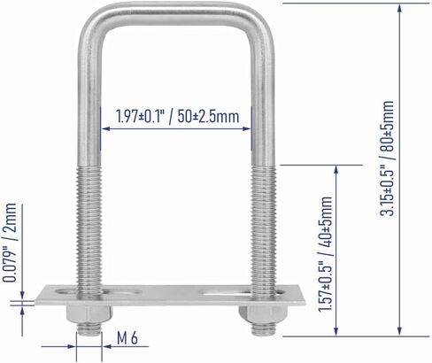 4 Sets 304 Stainless Steel Square U-Bolts 2"(50mm) Inner Width, 3.15"(80mm) Length Stainless M6 with Nuts, Frame Plate, Accessories for Automobiles Trailer, Boat Trailer Industrial Parts in Saudi Arabia