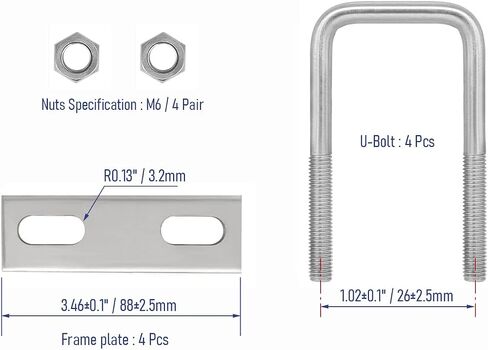 4 Sets 304 Stainless Steel Square U-Bolts 2"(50mm) Inner Width, 3.15"(80mm) Length Stainless M6 with Nuts, Frame Plate, Accessories for Automobiles Trailer, Boat Trailer Industrial Parts in Saudi Arabia