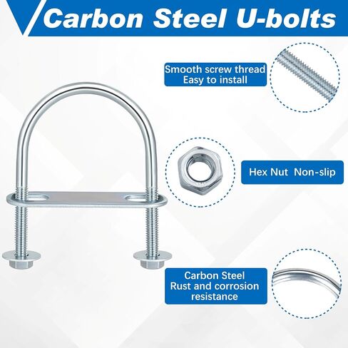 16 Sets Round U Bolts Zinc Plated Steel M6 Round Bend U Clamp with Nut Plate Washer (M6 x 27 mm x 53 mm) in Saudi Arabia