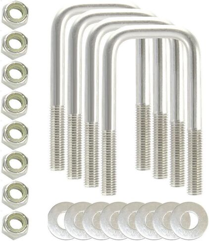 صُنع في الولايات المتحدة الأمريكية (4) 304 مسامير مربعة من الفولاذ المقاوم للصدأ على شكل حرف U بقطر 1/2 بوصة × عرض داخلي 2-1/16 بوصة × ارتفاع داخلي 4-3/4 بوصة مع صواميل وغسالات قفل SS للقوارب ومقطورات المرافق التي تناسب أكثر من ذلك 2" معدن in Kuwait