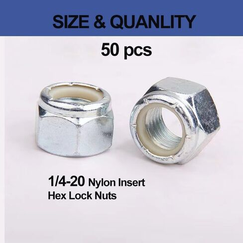 50pcs 1/4-20 Nylon Insert Hex Lock Nuts, 304 Stainless Steel Locknuts, UNC Nuts Fasteners, 1/4" Stainless Nuts with Nylon Insert for Secure Locking in Kuwait
