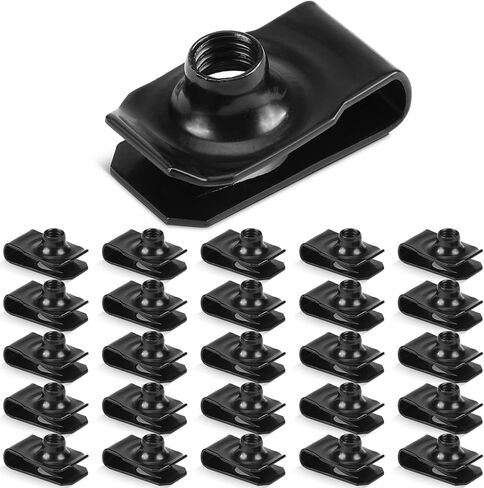 25 Pcs Extruded U Type Nuts Bumper Fender U Style Clip on Nut Extruded U Style Nuts Spring Nuts Black U Style Fasteners for Automotive Metal Fender Grill Retainer Clips(M6) in Kuwait