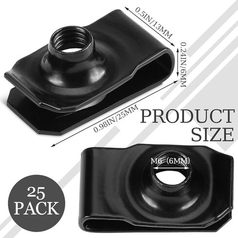 25 Pcs Extruded U Type Nuts Bumper Fender U Style Clip on Nut Extruded U Style Nuts Spring Nuts Black U Style Fasteners for Automotive Metal Fender Grill Retainer Clips(M6) in Kuwait