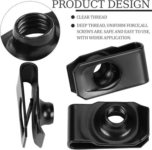 25 Pcs Extruded U Type Nuts Bumper Fender U Style Clip on Nut Extruded U Style Nuts Spring Nuts Black U Style Fasteners for Automotive Metal Fender Grill Retainer Clips(M6) in Kuwait