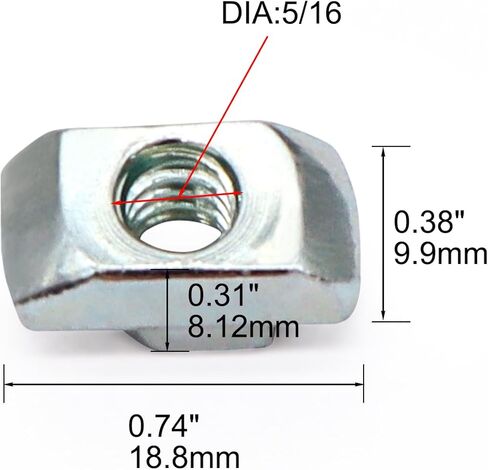 45 سلسلة 5/16 بوصة - 18 قطرة فولاذية قياسية ملولبة في صامولة على شكل حرف T، صواميل الأجهزة الملحقة على شكل حرف T لسكة تشكيل بثق الألومنيوم 4545، 20 عبوة in Kuwait