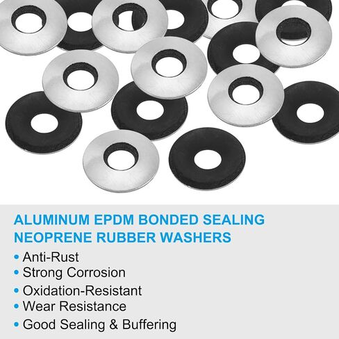 PATIKIL 1/4"x1 1/6" Aluminum EPDM Bonded Sealing Neoprene Rubber Sealing Washers, 50 Pieces Neoprene Rubber Backed Screw Gasket for Machinery Ships Roof (#14x1/4") in Kuwait