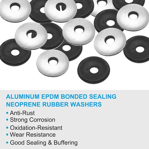 PATIKIL 1/4"x1 1/6" Aluminum EPDM Bonded Sealing Neoprene Rubber Sealing Washers, 50 Pieces Neoprene Rubber Backed Screw Gasket for Machinery Ships Roof (#14x1/4") in Kuwait