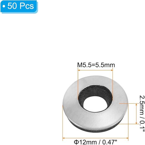 غسالات إغلاق مربوطة من الفولاذ المقاوم للصدأ EPDM من باتيكل 304، 50 قطعة 7/32 بوصة × 1/2 بوصة من مطاط النيوبرين حشية إغلاق مربوطة لتزويد مسمار السقف البحري (#12) in Kuwait