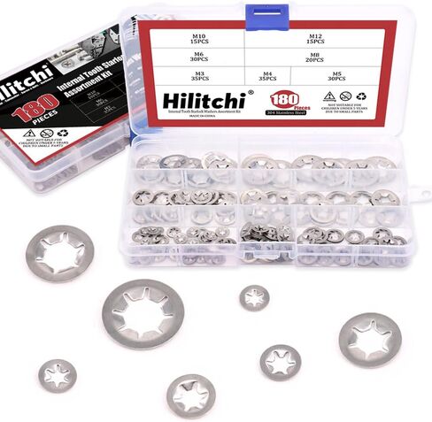 Hilitchi 180 Piece 304 Stainless Steel Internal Tooth Starlock Washers Quick Speed Locking Washers Push On Speed Clips Fasteners Assortment Kit - 7 Size in Saudi Arabia