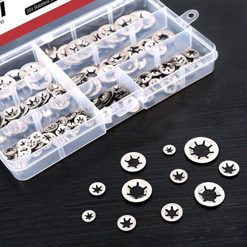 Hilitchi 180 Piece 304 Stainless Steel Internal Tooth Starlock Washers Quick Speed Locking Washers Push On Speed Clips Fasteners Assortment Kit - 7 Size in Saudi Arabia