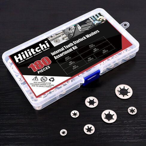 Hilitchi 180 Piece 304 Stainless Steel Internal Tooth Starlock Washers Quick Speed Locking Washers Push On Speed Clips Fasteners Assortment Kit - 7 Size in Saudi Arabia