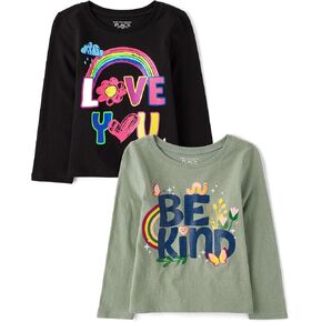 The Children's Place Baby Girls' And Toddler Unicorns,butterflies,trends Long Sleeve Graphic T-shirts,2 Pack in Kuwait