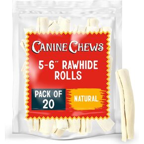 Canine Chews 5-6" Skinny Rawhide Chip Rolls for Small Dogs Long Lasting Dog Treat Chews Dog Toy Rawhide Sticks Chicken Flavor Basted (10 Pack) in Kuwait