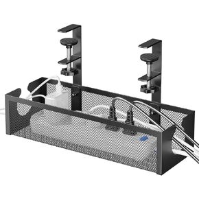 DELAMU Under Desk Cable Management Tray, No Drill Metal Mesh Cable Management Under Desk with F-Clamp Mount & 2 Open Holes, Cord Organizer for Home Office, 1 Pack, White in Kuwait