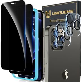 Uniqueme متوافق مع واقي شاشة الخصوصية iPhone 13 Pro Max ، واقي عدسة الزجاج والكاميرا المقسى ، ومكافحة التجسس [إطار التثبيت السهل] خالية من الفقاعة ودية 2+2 حزمة in Kuwait