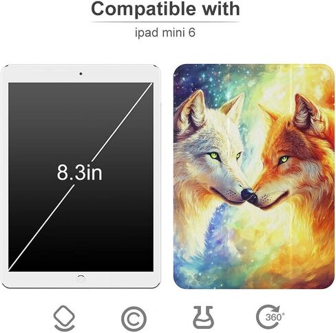 اثنان من ذئاب نجوم ملونة مع حامل القلم نحيف خفيفة الوزن TRIFOLD موقف متوافق مع iPad mini 4/5/6 mini4/5 （7.9in） in Kuwait