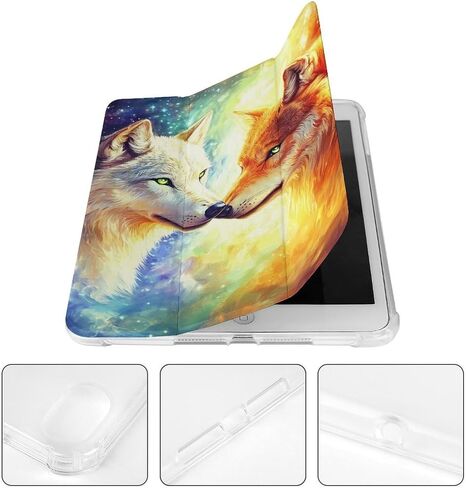 اثنان من ذئاب نجوم ملونة مع حامل القلم نحيف خفيفة الوزن TRIFOLD موقف متوافق مع iPad mini 4/5/6 mini4/5 （7.9in） in Kuwait
