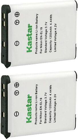 Kastar 2-pack en-EL19 استبدال البطارية لـ Nikon EN-EL19 ENEL19 بطارية ، MH-66 MH66 Charger ، Nikon Coolpix S4400 ، Coolpix S5200 ، Coolpix S5300 ، Coolpix S6400 ، Coolpix S6500 ، Coolpix S6600 Camera in Kuwait