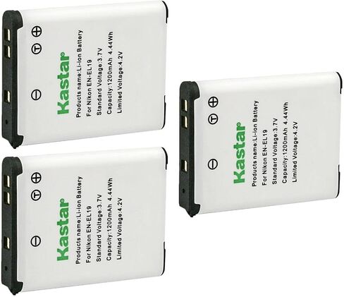 Kastar 2-pack en-EL19 استبدال البطارية لـ Nikon EN-EL19 ENEL19 بطارية ، MH-66 MH66 Charger ، Nikon Coolpix S4400 ، Coolpix S5200 ، Coolpix S5300 ، Coolpix S6400 ، Coolpix S6500 ، Coolpix S6600 Camera in Kuwait