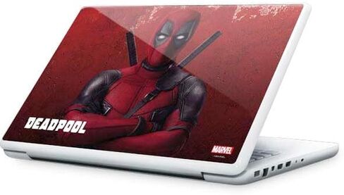 Skinit Decal Laptop Skin Compatible with MacBook 13-inch - Officially Licensed Marvel Deadpool Legacy Deadpool Red Poster Design in Saudi Arabia