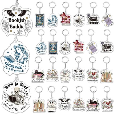 24 Pcs Book Lovers Gifts Funny Book Keychain Book Accessories Book Club Gifts Reading Book Club Keychain for Women Men Reader Writers in Saudi Arabia