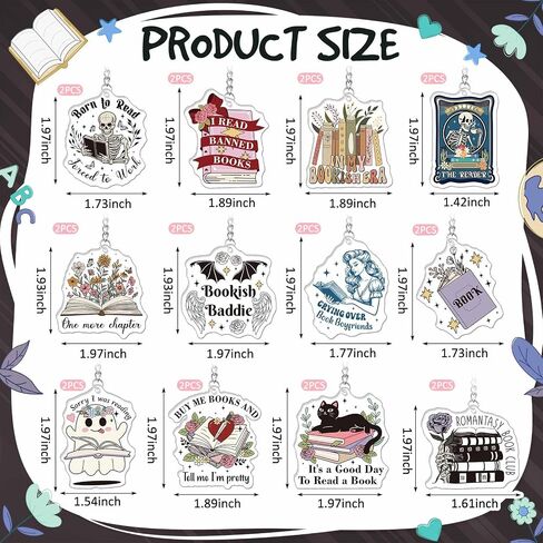 24 Pcs Book Lovers Gifts Funny Book Keychain Book Accessories Book Club Gifts Reading Book Club Keychain for Women Men Reader Writers in Saudi Arabia