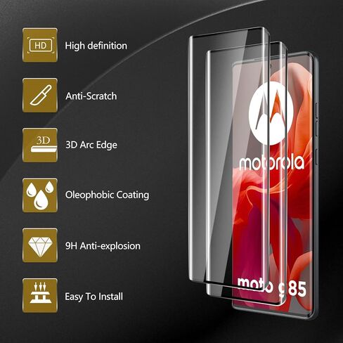 3 حزمة شاشة شاشة زجاجية مقسّمة لموتورولا موتو G85/Moto Edge 50 Fusion ، مضاد للأصفر ، صلابة 9H ، مقاومة للخدش ، فيلم زجاجي منحني ثلاثي الأبعاد ، HD Clear in Saudi Arabia