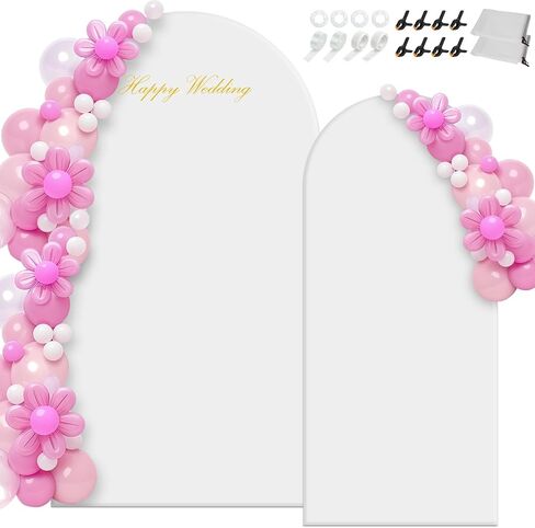 White Arch Covers 7.2 and 6ft with Spring Clamps & Balloon Clips | Spandex Stretchy, Double-Sided, Opaque, Wrinkle-Resistant, Arch Backdrop Decor for Wedding, Birthday, Party, Baby Shower in Saudi Arabia
