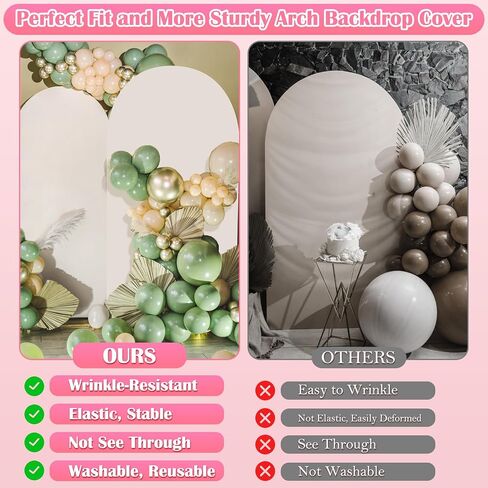 White Arch Covers 7.2 and 6ft with Spring Clamps & Balloon Clips | Spandex Stretchy, Double-Sided, Opaque, Wrinkle-Resistant, Arch Backdrop Decor for Wedding, Birthday, Party, Baby Shower in Saudi Arabia