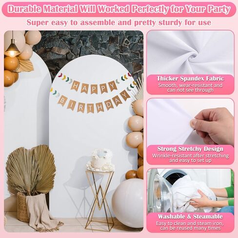 White Arch Covers 7.2 and 6ft with Spring Clamps & Balloon Clips | Spandex Stretchy, Double-Sided, Opaque, Wrinkle-Resistant, Arch Backdrop Decor for Wedding, Birthday, Party, Baby Shower in Saudi Arabia