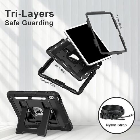 ATOOZ for iPad A16 11th Generation Case 11 Inch 2025,for iPad 10th Generation Case 10.9 Inch 2022 with Shoulder Strap & Pencil Holder,Heavy Duty Shockproof Rugged Protective Cover (Black) in Saudi Arabia