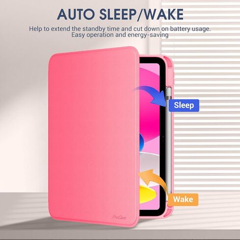 ProCase for iPad (A16) 11th Generation Case 2025 / iPad 10th Generation 10.9 Inch 2022 Case, Multi-Angle Viewing Protective Folio Cover Clear Back with Pencil Holder, Auto Sleep/Wake -Pink in Saudi Arabia
