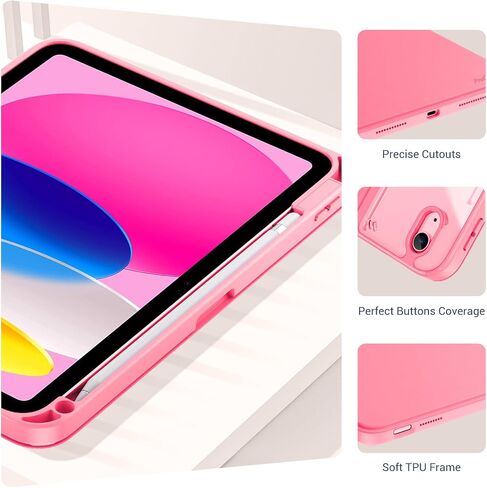 ProCase for iPad (A16) 11th Generation Case 2025 / iPad 10th Generation 10.9 Inch 2022 Case, Multi-Angle Viewing Protective Folio Cover Clear Back with Pencil Holder, Auto Sleep/Wake -Pink in Saudi Arabia