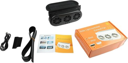 مروحة العادم التي تعمل بالطاقة الشمسية لنوافذ السيارات ، مروحة تهوية السيارات التي تعمل بالطاقة الشمسية مع ثلاثة منافذ شحن USB وتنقية الهواء ، تهوية المركبات (أسود) in Kuwait