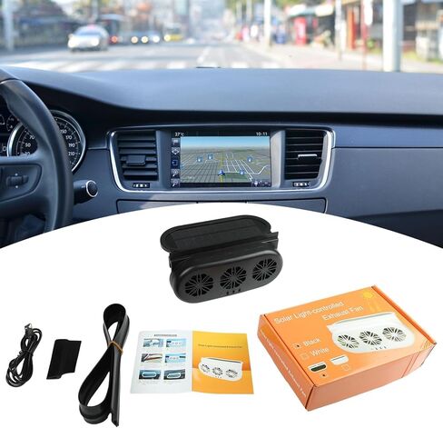 مروحة العادم التي تعمل بالطاقة الشمسية لنوافذ السيارات ، مروحة تهوية السيارات التي تعمل بالطاقة الشمسية مع ثلاثة منافذ شحن USB وتنقية الهواء ، تهوية المركبات (أسود) in Kuwait