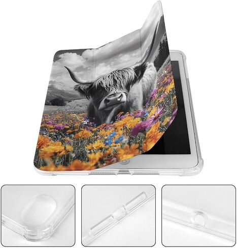 بقرة المرتفعات مع علبة جبلية مع حامل قلم رفيع الخفيفة الوزن Trifold Stand متوافق مع iPad Mini 4/5/6 Mini4/5 （7.9in） in Kuwait